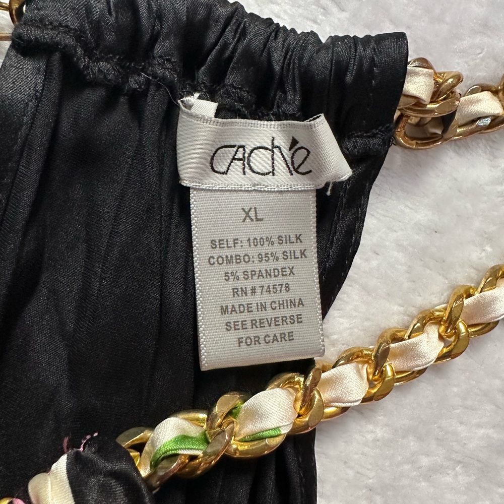 SOLD🩷Cache Vintage Y2K Silk Scarf Floral Print Halter Chain Top in Black Size XL - Picture 8 of 14